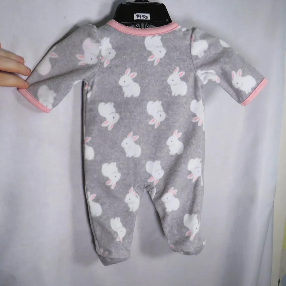 Baby Rabbit Bunny Fleece Footed Sleeper Carter's Pink & Gray Preemie